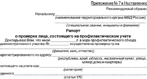 Рапорт о проверке лица состоящего на профилактическом учете. Фото: МВД РФ mvd.ru