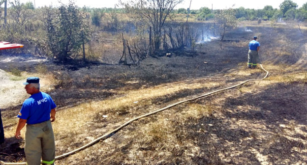 Пожарные тушат пожар на окраина Цхинвала, район Гафеза. 28 июля 2015 г. Фото Арсена Козаева для "Кавказского узла"