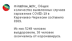 Скриншот сообщения со страницы Минздрава КЧР в Instagram https://www.instagram.com/p/CGrzRG8ngLD/